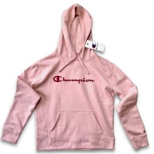NWT Champion Long Sleeve Pink Logo Embroidered Hoodie Sweatshirt Size Medium